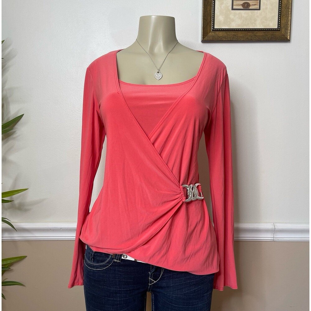 Candid Soul Women’s Faux Wrap Buckle Blouse Top